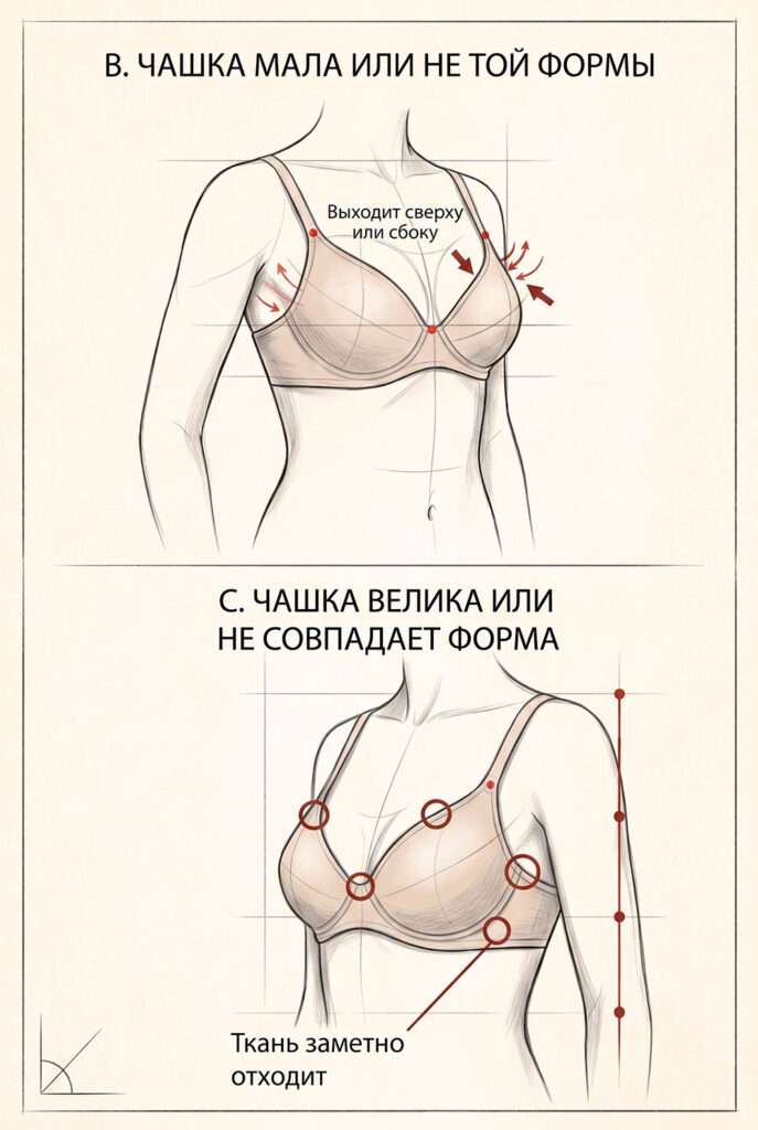 Грудь должна полностью помещаться в чашках